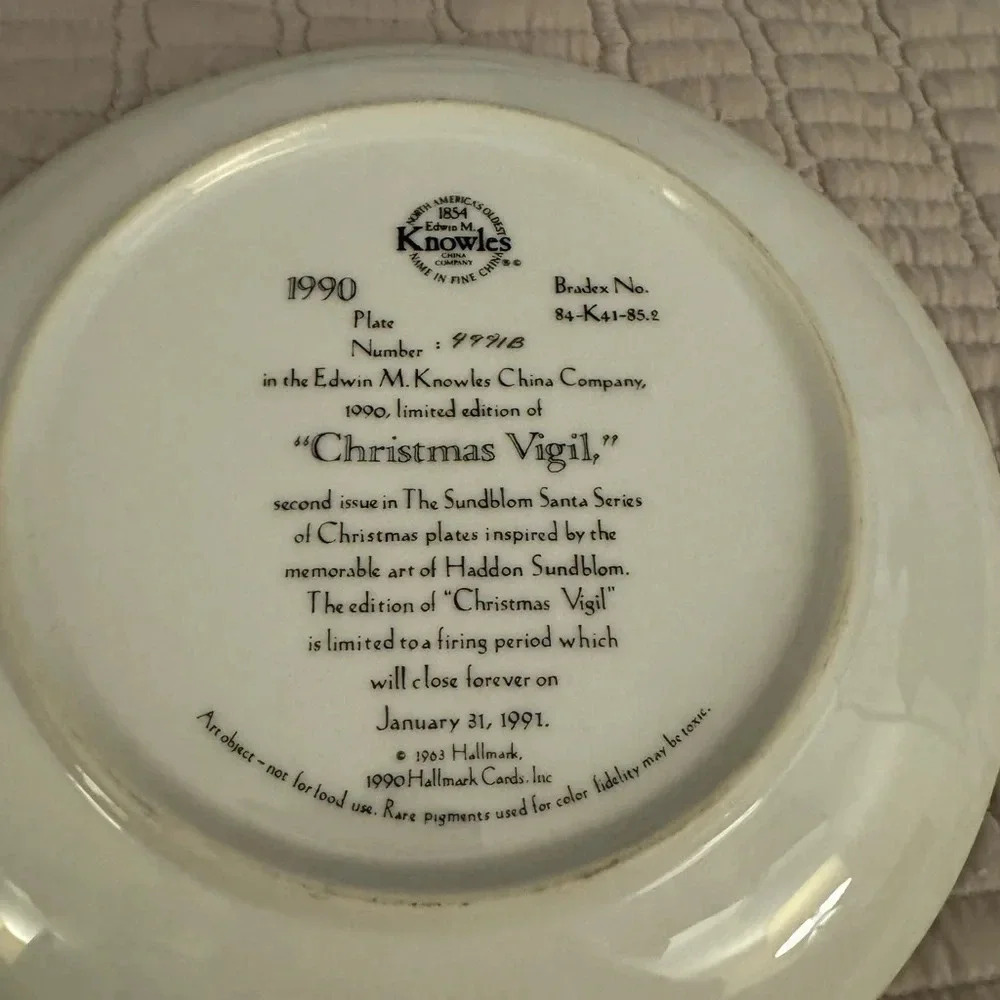 *Final Price* Edwin Knowles “Christmas Vigil” COA Plate #4991B EUC Holiday - Picture 4 of 4